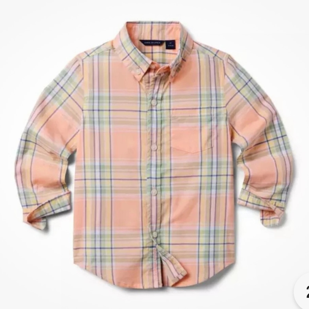 Janie and Jack The Madras Plaid Shirt Long Sleeve Light Coral